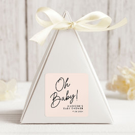 Moderne Oh Baby Script Roze Baby Shower Vierkante Sticker