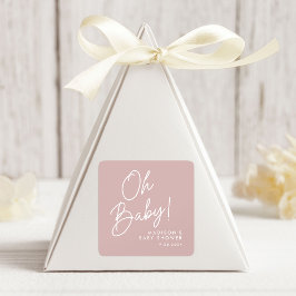 Moderne Oh Baby Script Stof Roze Baby Shower Vierkante Sticker