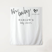 Moderne Oh Baby Zwarte en Witte Baby Shower Banner