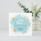 Moderne Oh Boy Baby Shower Glitter Uitnodiging (Staand voorkant)