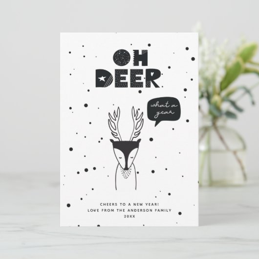 Moderne Oh Deer Leuke Stunt Modieuze Scandinavisch Feestdagenkaart (Staand voorkant)