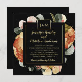 Moderne Oktoberbloei op Black Monogram Wedding Kaart (Voorkant / Achterkant)