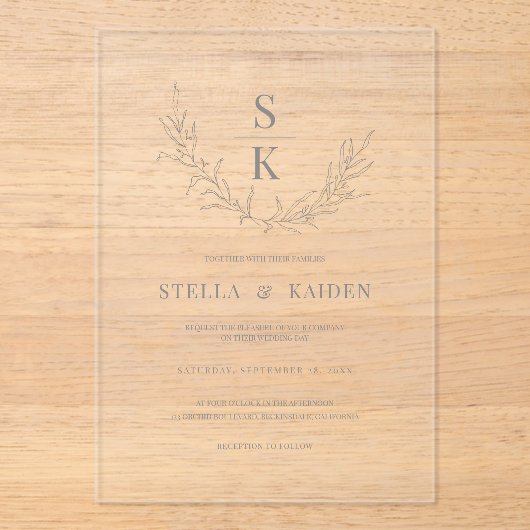 Moderne oliage Leaf Sketch Drawing Elegant Wedding Acryl Uitnodigingen (Voorkant)