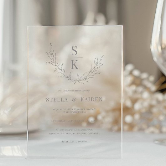 Moderne oliage Leaf Sketch Drawing Elegant Wedding Acryl Uitnodigingen