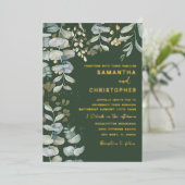 Moderne oliage met eucalyptus Gold en groen huweli Folie Uitnodiging (Staand Voorkant)