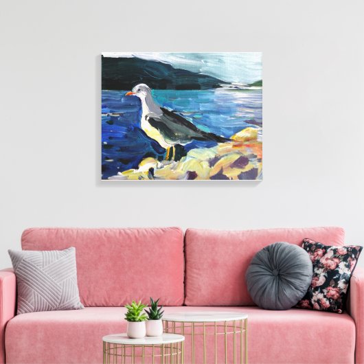 Moderne olieverfschilderbergen en bloeiende bomen canvas afdruk (Insitu (Woonkamer))