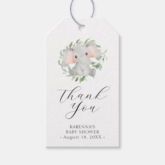 Moderne Olifant Groene Baby Shower Bedankje Cadeaulabel (Voorkant)
