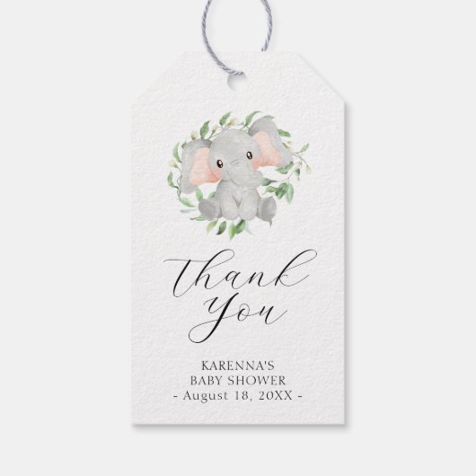 Moderne Olifant Groene Baby Shower Bedankje Cadeaulabel (Achterkant)