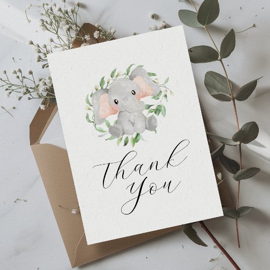Moderne Olifant Groene Baby Shower Bedankkaart