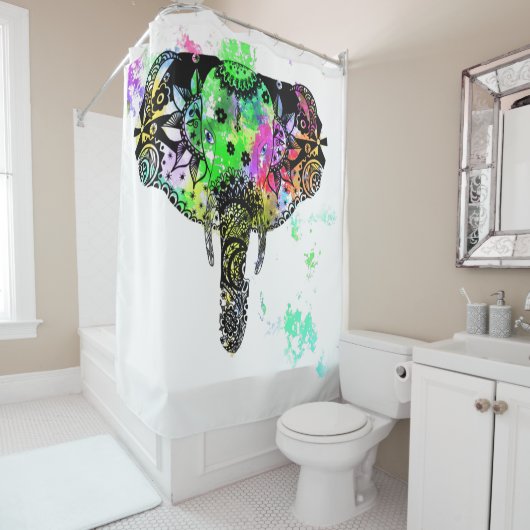 Moderne olifant mandala-regenboogverf douchegordijn (In situ)