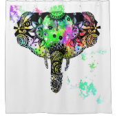 Moderne olifant mandala-regenboogverf douchegordijn (Voorkant)