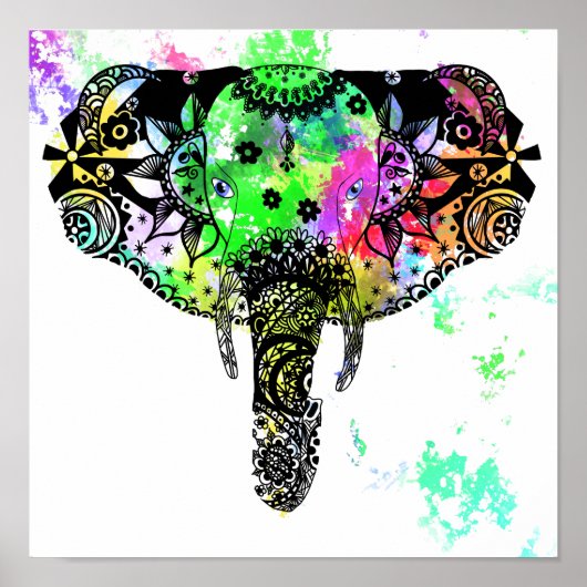 Moderne olifant mandala-regenboogverf poster (Voorkant)