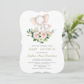 Moderne Olifant Roze Crème Bloemen Baby Shower Kaart (Staand voorkant)