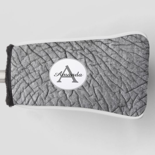 Moderne olifantenhuid grijs met monogram en naam golfheadcover (Voorkant)
