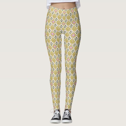 Moderne Olijf- en Magenta Geometrische Stam Patroo Leggings (Voorkant)
