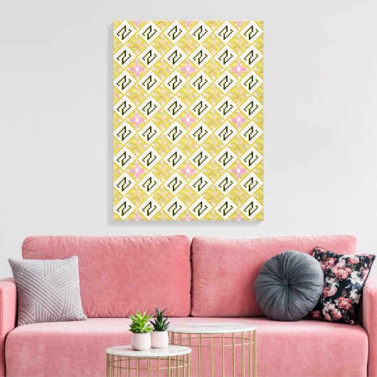 Moderne olijf- en magenta geometrische tribale pat canvas afdruk (Insitu (Woonkamer))
