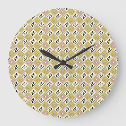 Moderne Olijf- en Magenta Geometrische Tribale Pat Grote Klok (Voorkant)