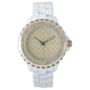Moderne olijf- en magenta geometrische tribale pat horloge