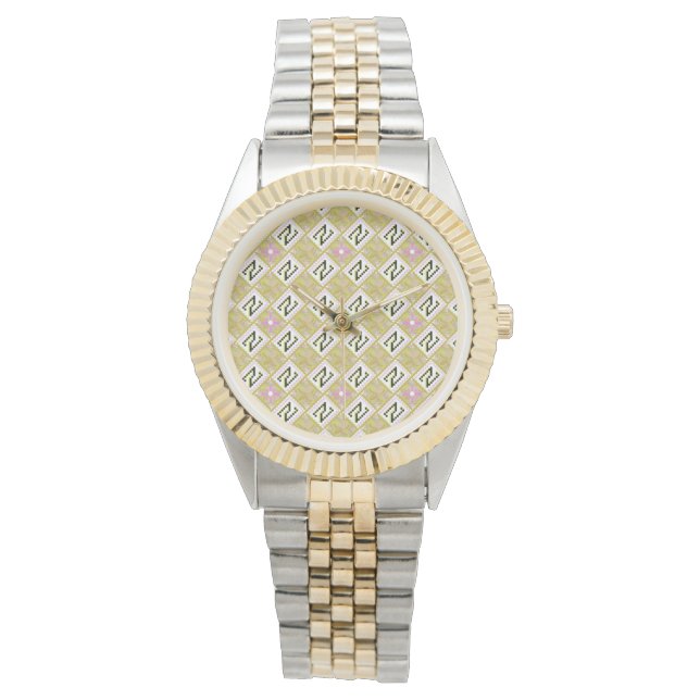 Moderne olijf- en magenta geometrische tribale pat horloge (Voorkant)