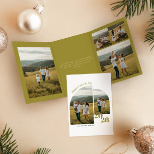 Moderne Olijf Fotocollage Familie Prettig Kerstfee Drieluik Aankondiging