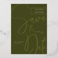 Moderne Olijf groene kalligrafie Sparen de Datum