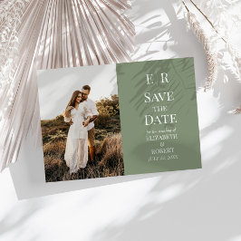 Moderne olijf monogram foto save the date kaart