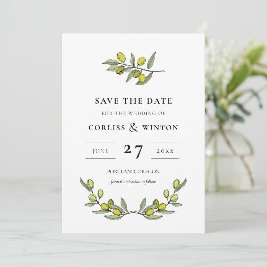 Moderne Olijf-tak Sla de datum op Kaart (Staand voorkant)