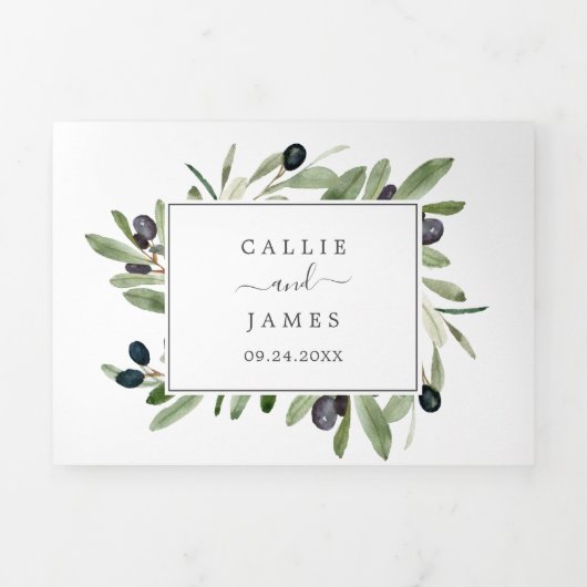 Moderne Olijfbijtak Foto's in één keer Drieluik Uitnodiging (Cover)