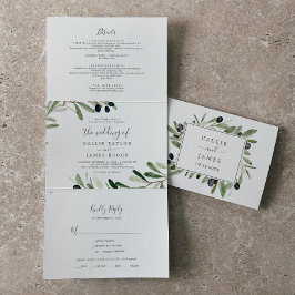 Moderne Olijfbijtak Foto's in één keer Drieluik Uitnodiging