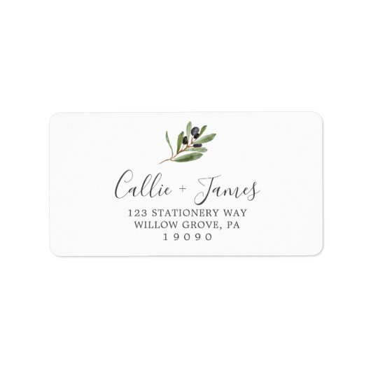 Moderne Olijfbijtak Wedding RSVP-Adresetiketten Etiket (Voorkant)