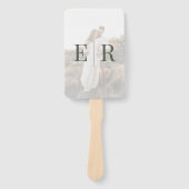 Moderne Olijfgroen Monogram Foto Trouwprogramma Handwaaier (Voorkant)