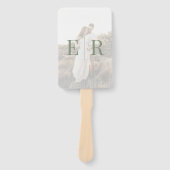 Moderne Olijfgroen Monogram Foto Trouwprogramma Handwaaier (Voorkant)