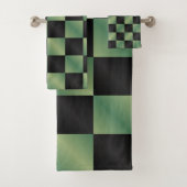 Moderne Olijfgroen Zwarte Gradiënt Geruit Bad Handdoek (Insitu)