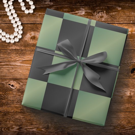Moderne Olijfgroen Zwarte Gradiënt Geruit Cadeaupapier