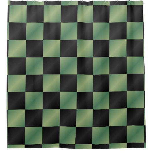 Moderne Olijfgroen Zwarte Gradiënt Geruit Douchegordijn (Voorkant)