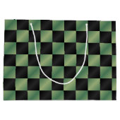 Moderne Olijfgroen Zwarte Gradiënt Geruit Groot Cadeauzakje (Achterkant)