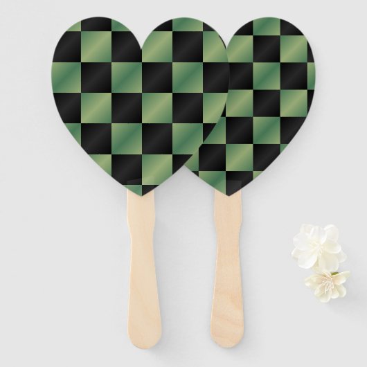 Moderne Olijfgroen Zwarte Gradiënt Geruit Handwaaier (Voorkant en achterkant)