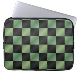 Moderne Olijfgroen Zwarte Gradiënt Geruit Laptop Sleeve