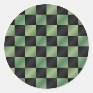 Moderne Olijfgroen Zwarte Gradiënt Geruit Ronde Sticker
