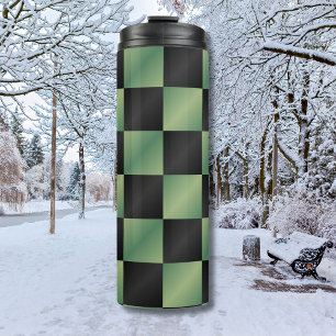 Moderne Olijfgroen Zwarte Gradiënt Geruit Thermosbeker