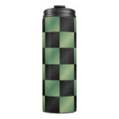 Moderne Olijfgroen Zwarte Gradiënt Geruit Thermosbeker (Voorkant)