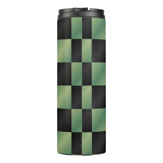 Moderne Olijfgroen Zwarte Gradiënt Geruit Thermosbeker (Achterkant)
