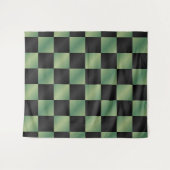 Moderne Olijfgroen Zwarte Gradiënt Geruit Wandkleed (Voorkant (horizontaal))