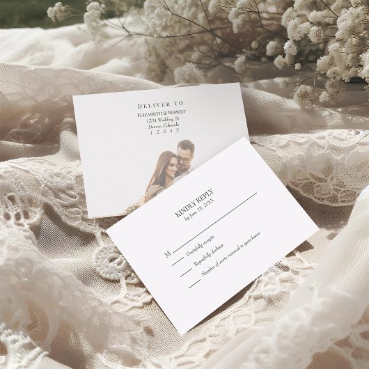 Moderne olijfgroene aangepaste foto-huwelijks-RSVP Bedankkaart