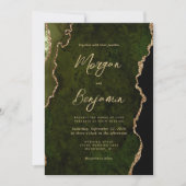 Moderne olijfgroene agaat gouden script bruiloft kaart (Voorkant)