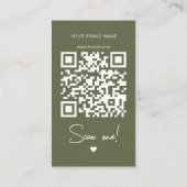 Moderne olijfgroene bedankje QR-code Visitekaartje (Achterkant)