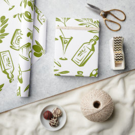 Moderne olijfgroene bladflessen watercolorontwerp cadeaupapier