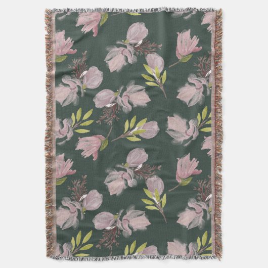 Moderne olijfgroene cozy florale patroon stijlvol deken (Voorkant Verticaal)