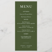 Moderne olijfgroene elegante bruiloft menu (Voorkant)