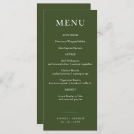 Moderne olijfgroene elegante bruiloft menu
